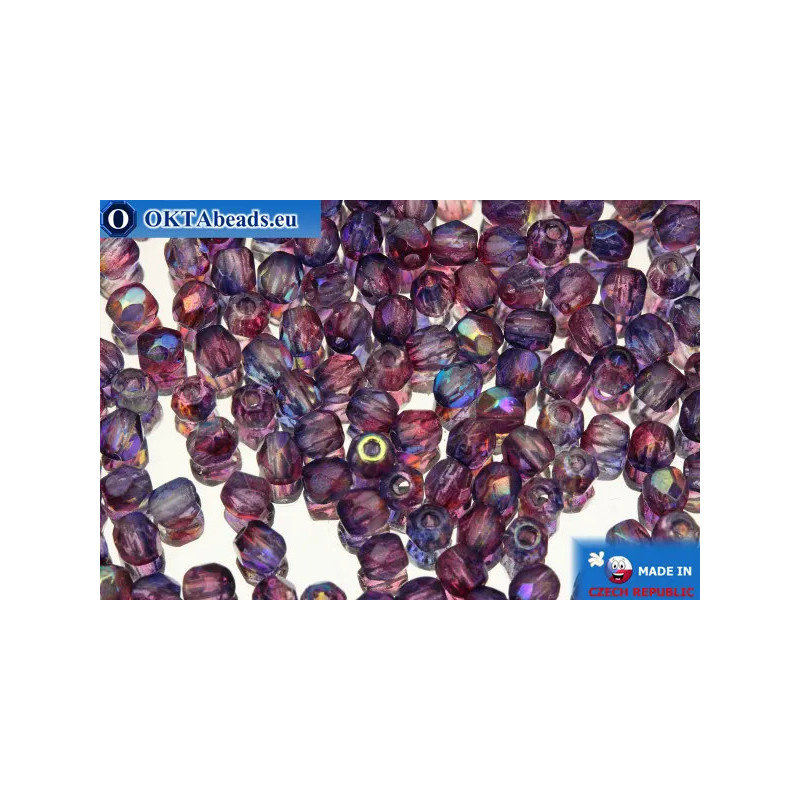 Czech fire polished beads lilac (K4311) 3mm
