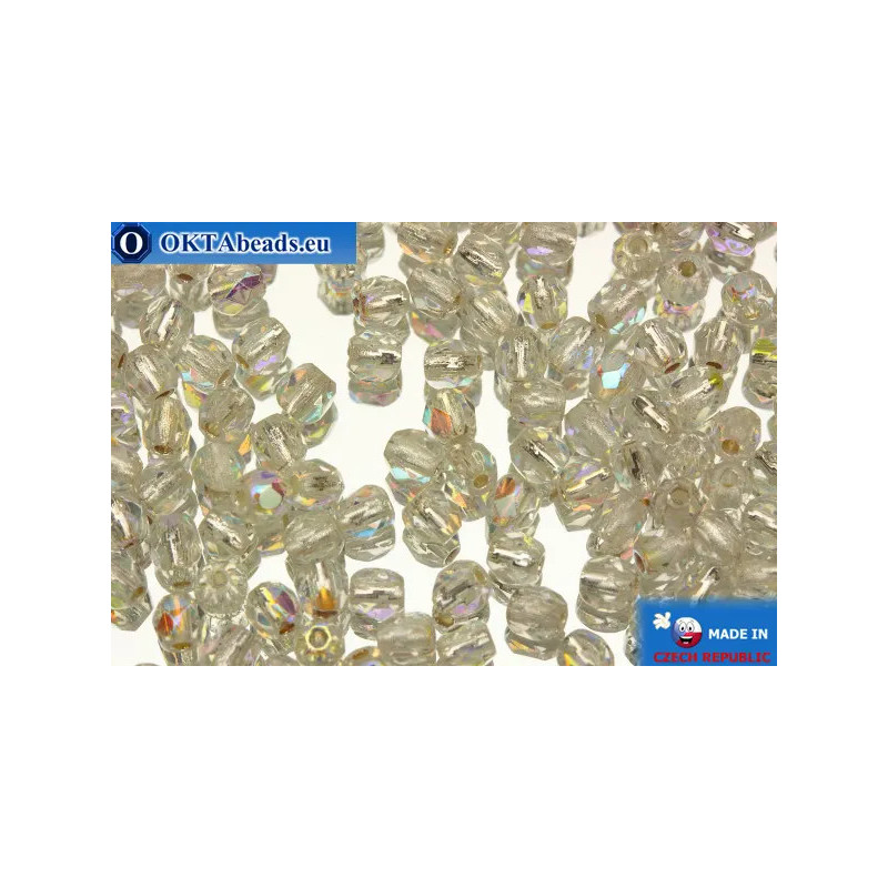 Czech fire polished beads crystal silver line AB (SLX00030) 3mm