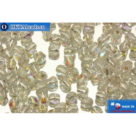 Czech fire polished beads crystal silver line AB (SLX00030) 3mm