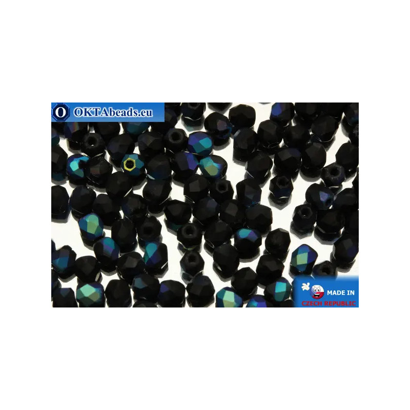 Czech fire polished beads black matte AB (MX23980) 3mm