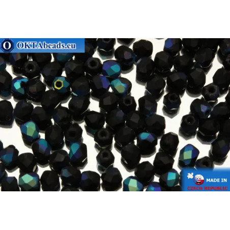 Czech fire polished beads black matte AB (MX23980) 3mm