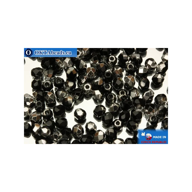 Czech fire polished beads black silver (S23980) 3mm