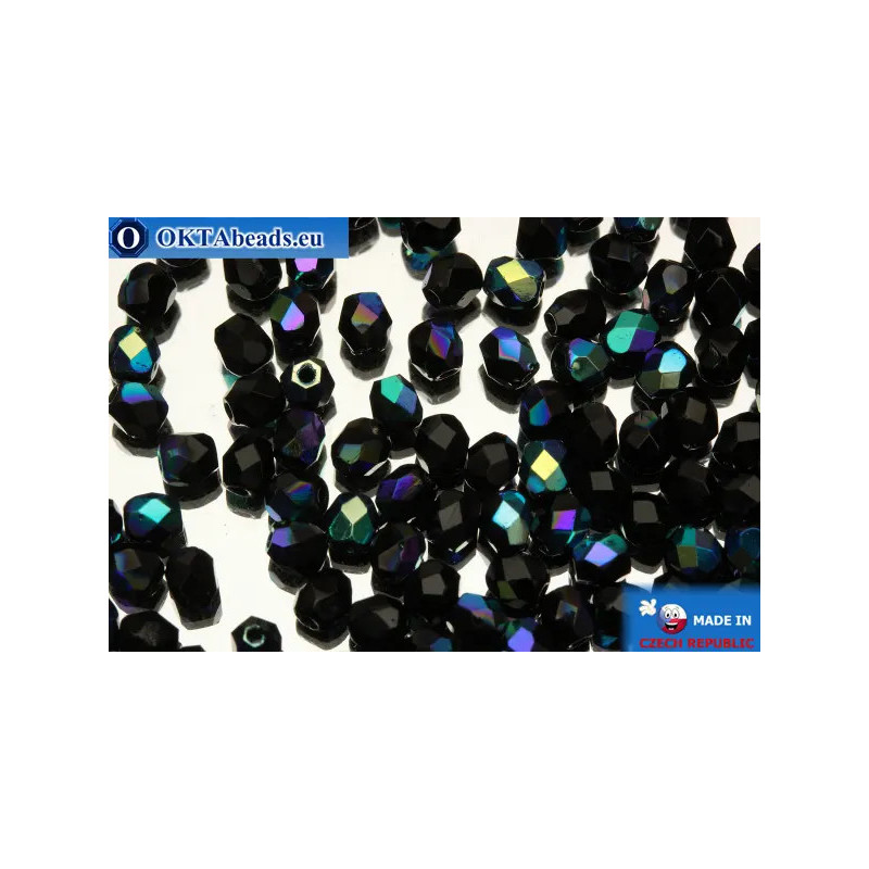 Czech fire polished beads black AB (X23980) 3mm
