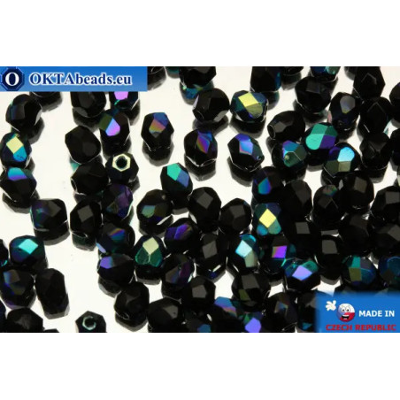Czech fire polished beads black AB (X23980) 3mm