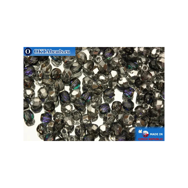 Czech fire polished beads crystal silver lilac (H29536) 3mm