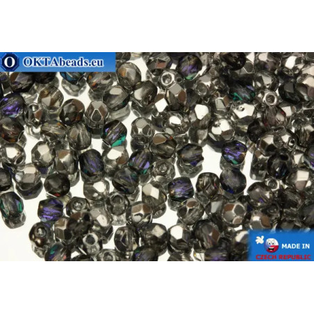 Czech fire polished beads crystal silver lilac (H29536) 3mm