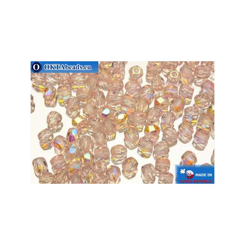 Czech fire polished beads pink AB (X70100) 3mm