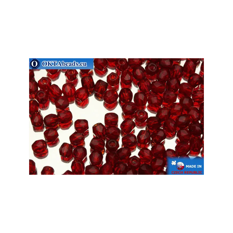 Czech fire polished beads red (90090) 3mm