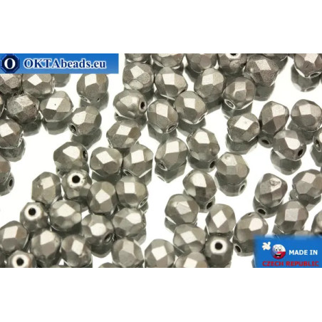 Czech fire polished beads silver matte (K0170JT) 4mm