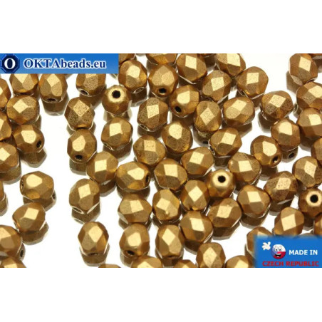 Czech fire polished beads gold matte (K0171JT) 4mm