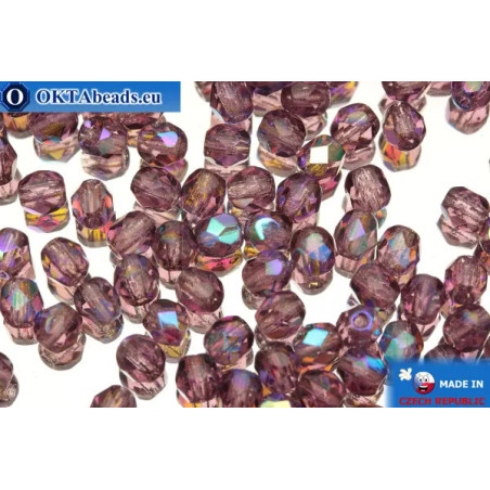 Czech fire polished beads lilac AB (X2006) 4mm