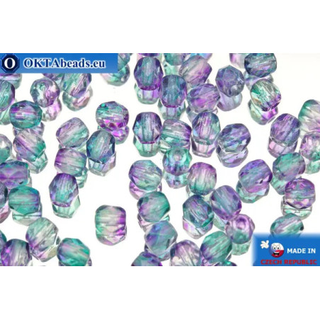 Czech fire polished beads green lilac (48023CR) 4mm