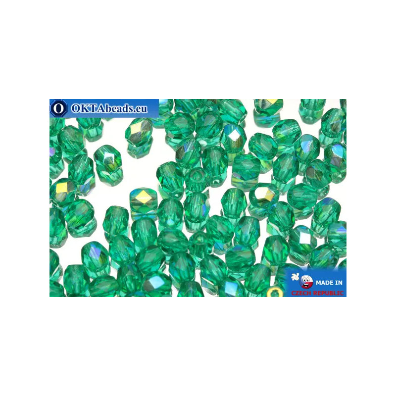 Czech fire polished beads green AB (X50730) 4mm