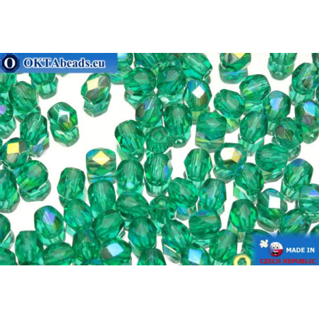 Czech fire polished beads green AB (X50730) 4mm