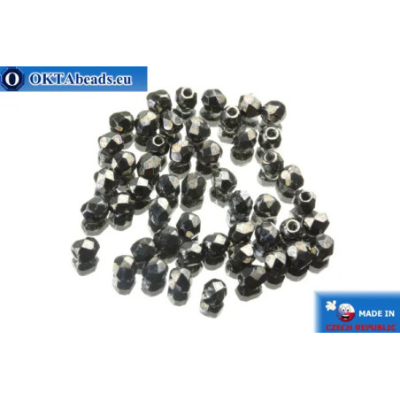 Czech fire polished beads hematite (L23980) 3mm