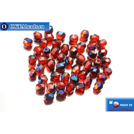 Czech fire polished beads red iris (BR90080) 4mm