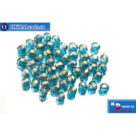 Czech fire polished beads blue gold luster (69266CR) 4mm