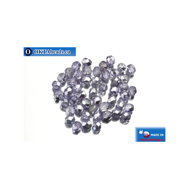 Czech fire polished beads lilac silver (K2208CR) 4mm