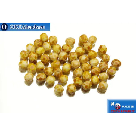 Czech fire polished beads yellow travertin (T03000) 4mm