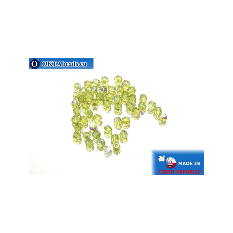Czech fire polished beads chartreuse AB (X50230) 3mm