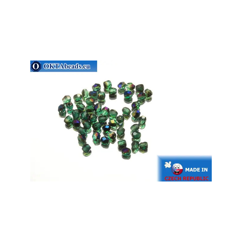 Czech fire polished beads green AB (BR50730) 3mm
