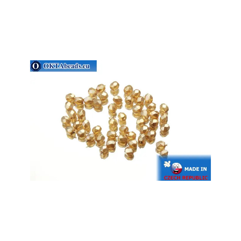 Czech fire polished beads beige pearl (70486CR) 3mm