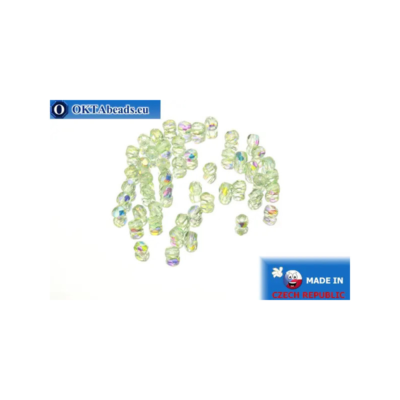 Czech fire polished beads chartreuse AB (X50500) 3mm