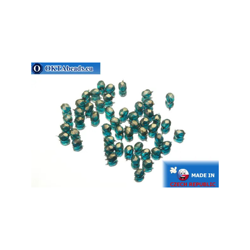 Czech fire polished beads blue gold luster (69266CR) 3mm