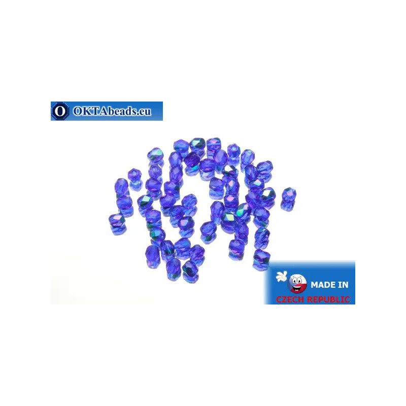 Czech fire polished beads cobalt AB (X30080) 3mm
