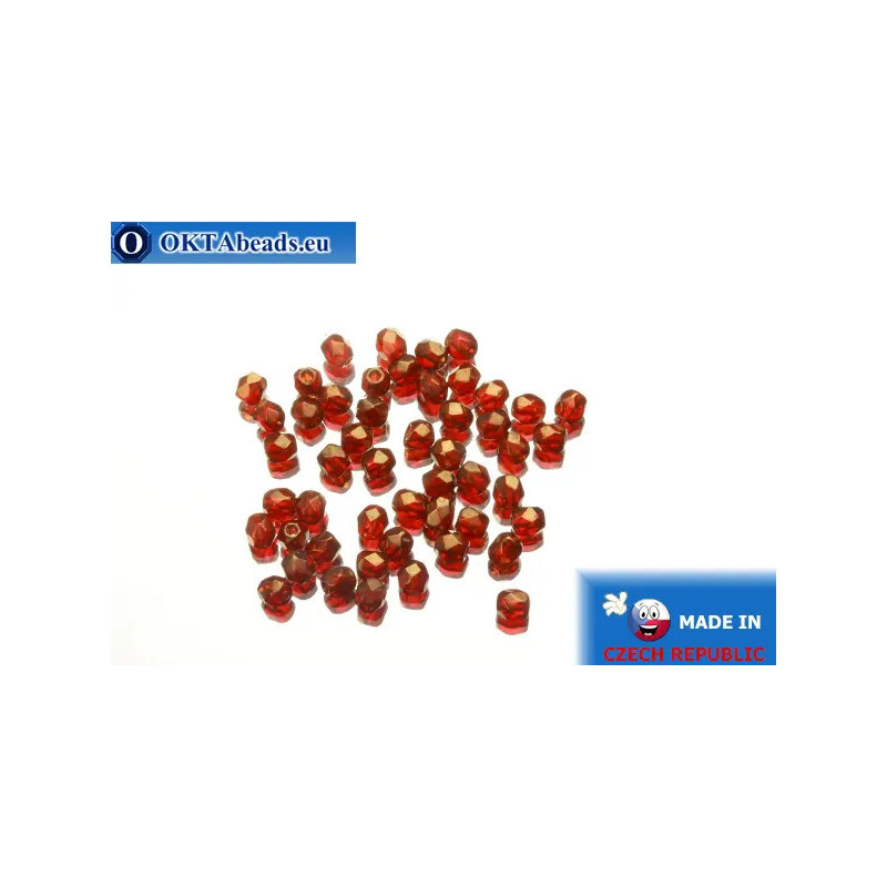 Czech fire polished beads red gold luster (LZ90080) 3mm