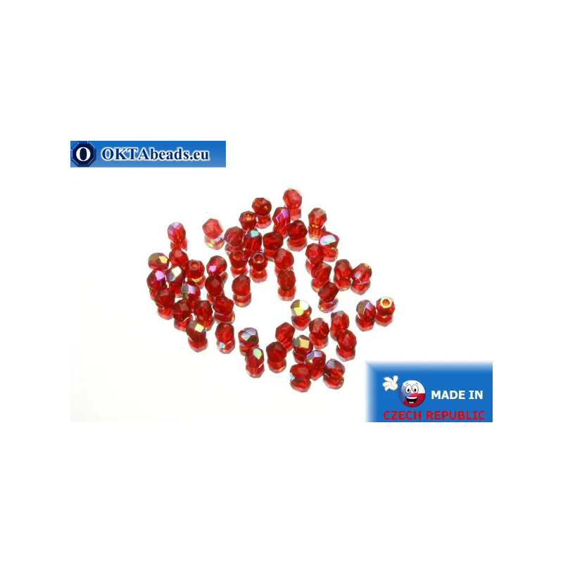 Czech fire polished beads red AB (X90090) 3mm