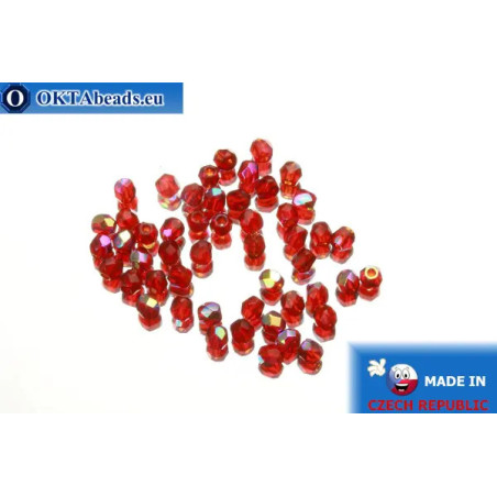 Czech fire polished beads red AB (X90090) 3mm