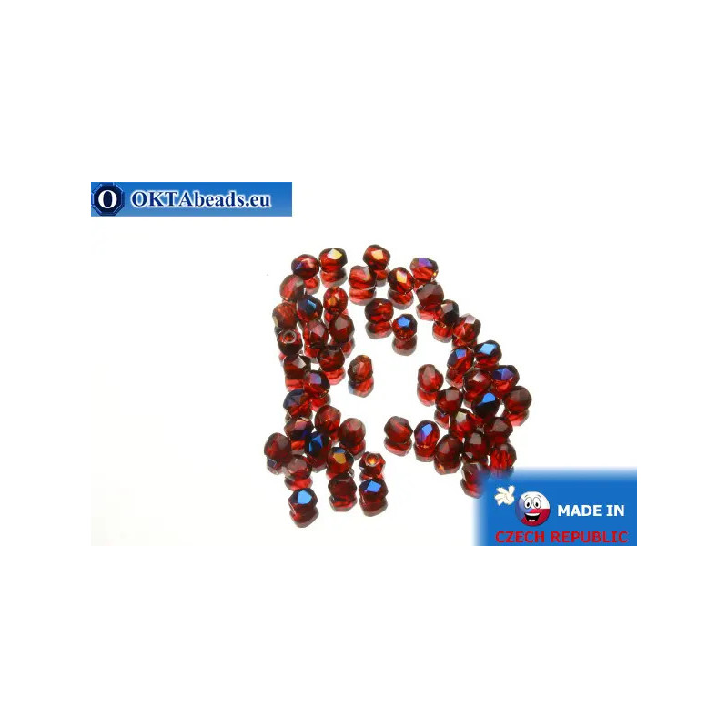 Czech fire polished beads garnet AB (BR90080) 3mm