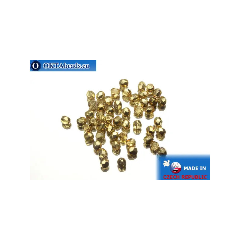 Czech fire polished beads crystal gold (97487CR) 3mm