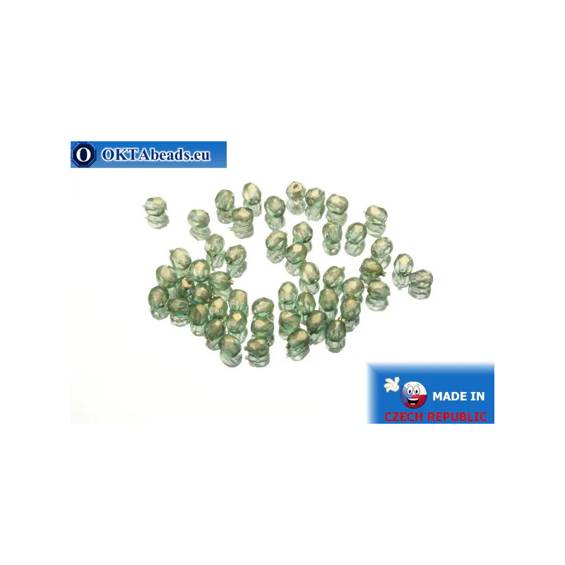 Czech fire polished beads green gold luster (69267CR) 3mm