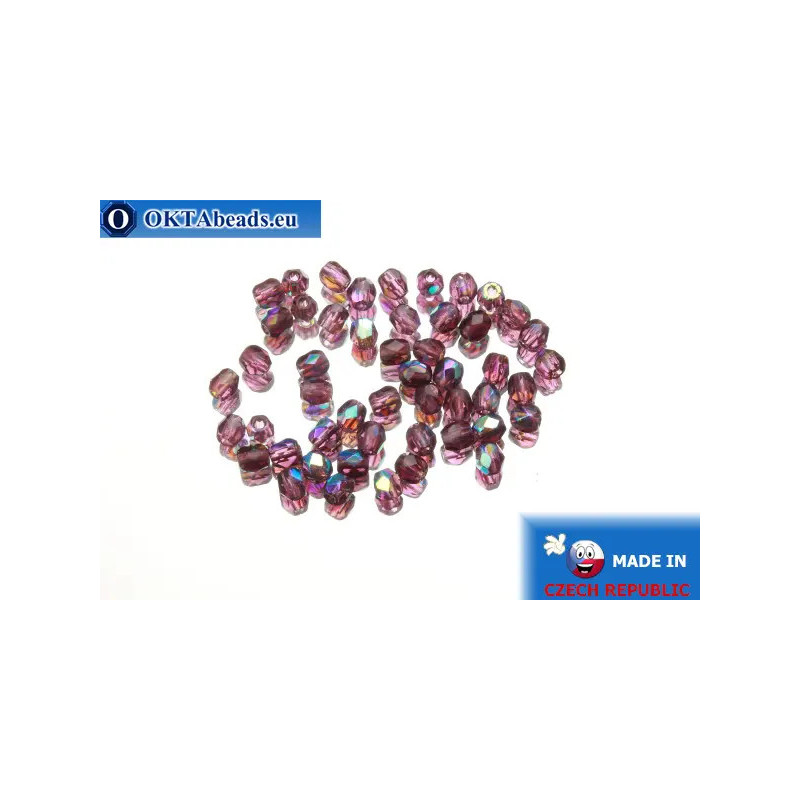 Czech fire polished beads lilac AB (X20080) 3mm