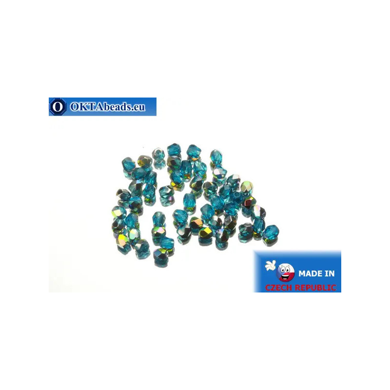 Czech fire polished beads blue AB (V60040) 3mm