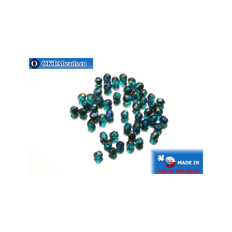Czech fire polished beads blue AB (BR60080) 3mm