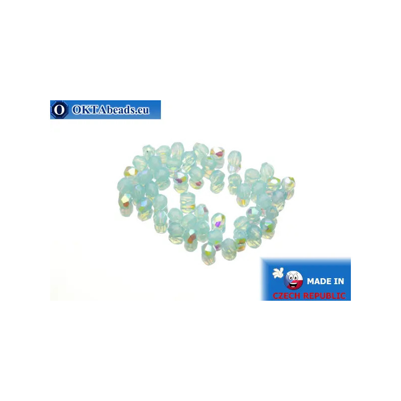 Czech fire polished beads blue AB opal (X61000) 3mm