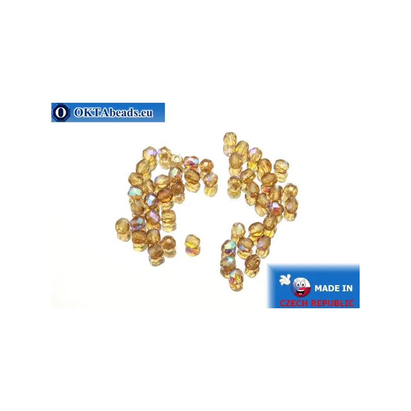 Czech fire polished beads topaz AB (X10230) 3mm