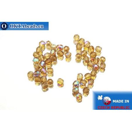 Czech fire polished beads topaz AB (X10230) 3mm