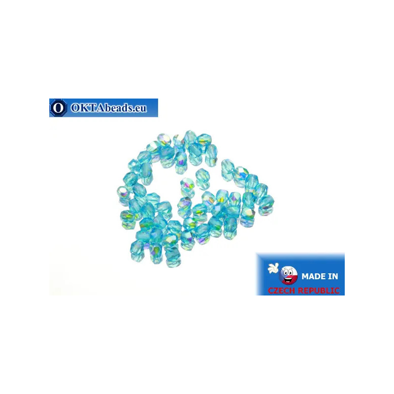 Czech fire polished beads blue AB (X60040) 3mm