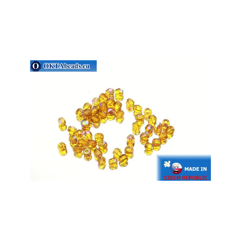 Czech fire polished beads topaz AB (X10100) 3mm