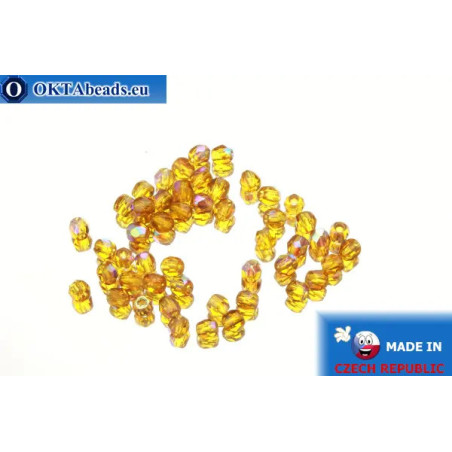 Czech fire polished beads topaz AB (X10100) 3mm