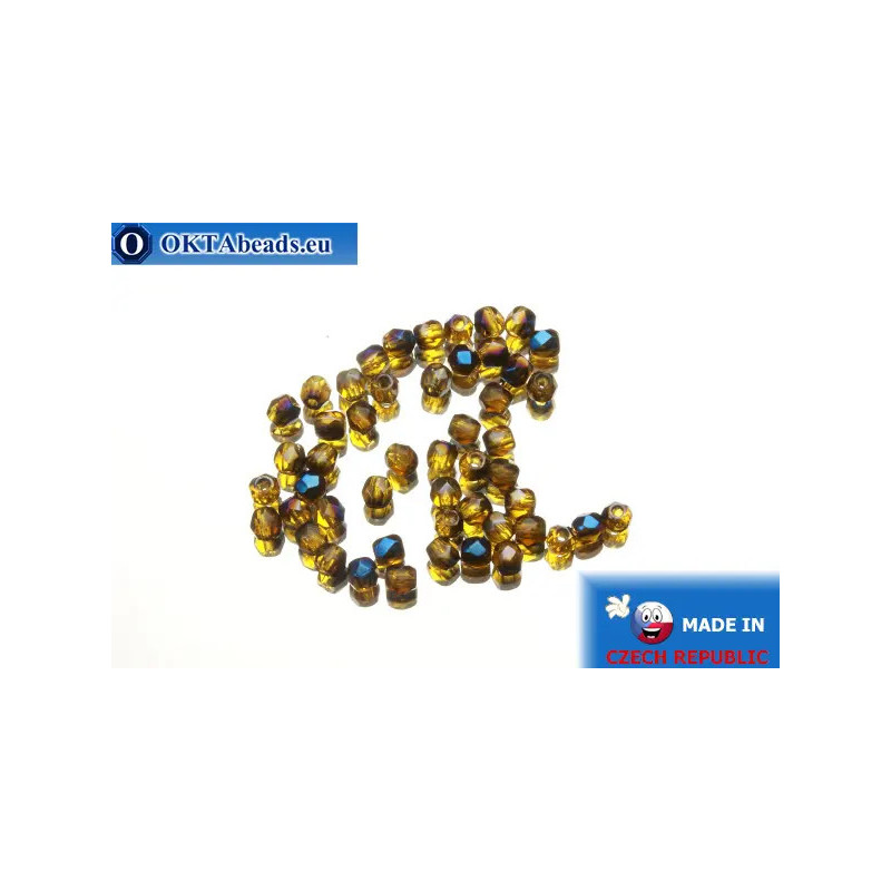 Czech fire polished beads topaz AB (BR10070) 3mm