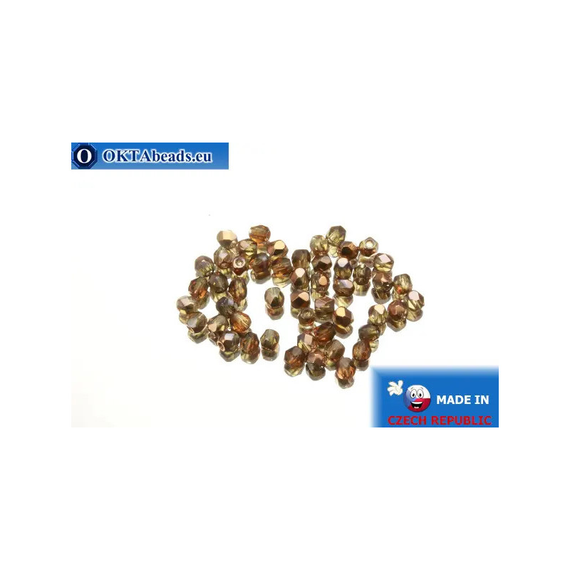 Czech fire polished beads topaz copper (C10230) 3mm