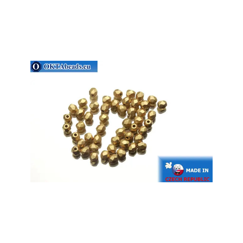 Czech fire polished beads gold matte (K0171JT) 3mm
