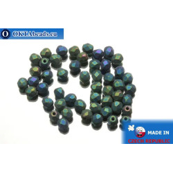 Czech fire polished beads green iris matte (21155JT) 4mm
