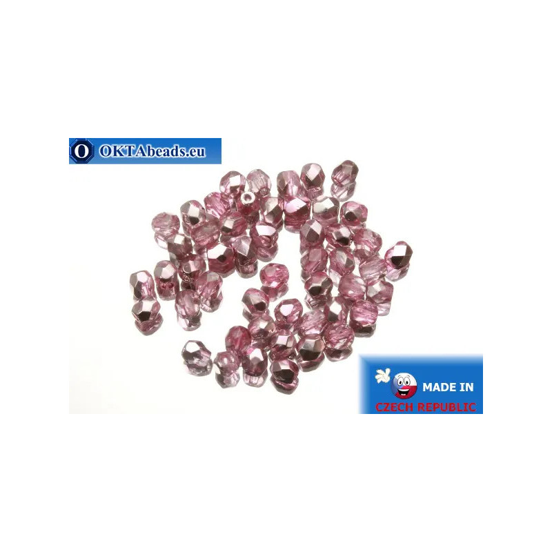 Czech fire polished beads pink metallic (K2703CR) 4mm