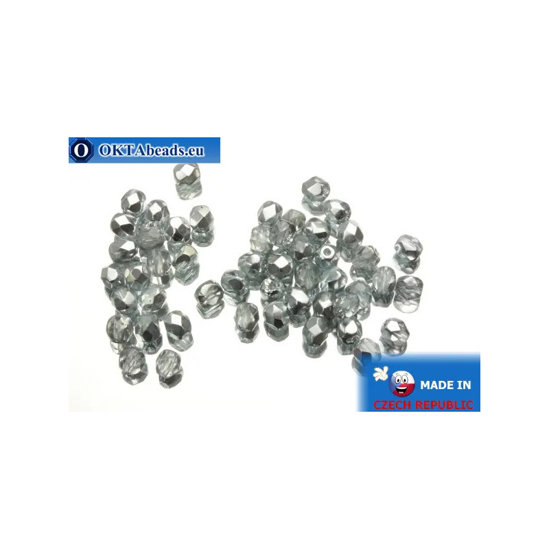 Czech fire polished beads crystal silver (K2601) 4mm